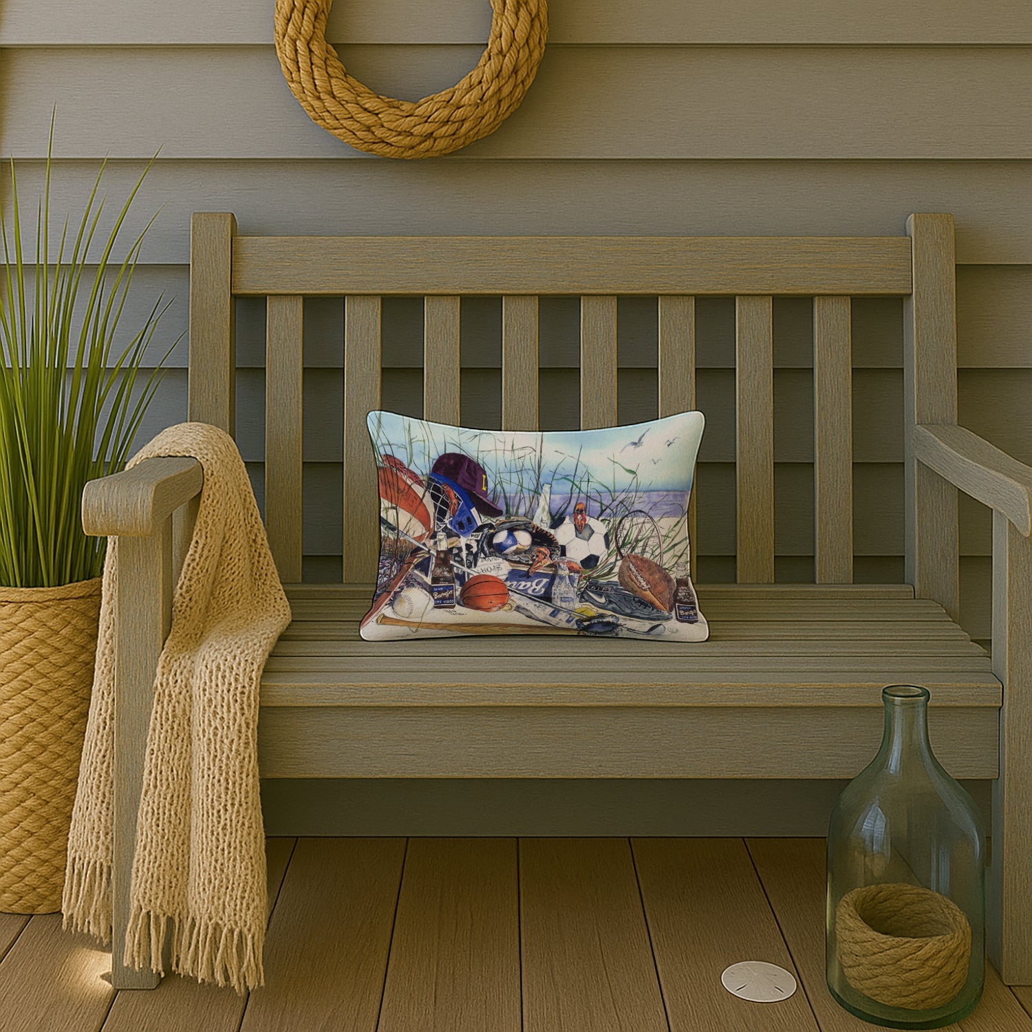 Sports on the Beach Decorative Throw Pillow 12x16 Indoor Outdoor Accent Cushion, Fabric Cover with Insert for Sofa, Bed, Porch & Living Room