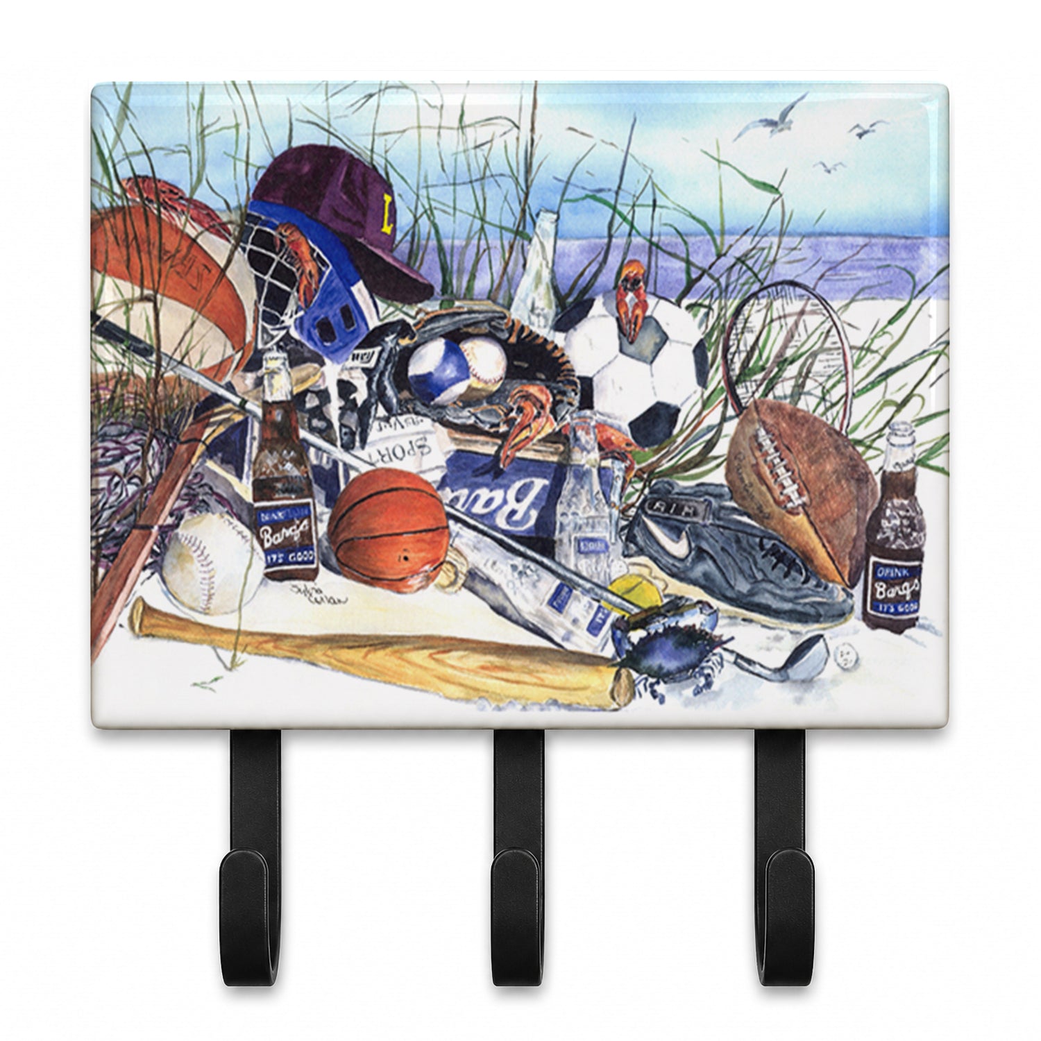 Sports on the Beach Leash or Key Holder Wall Hooks, Coat Rack Wall Mount, for Hanging Keys, Towels, Aprons, Leashes