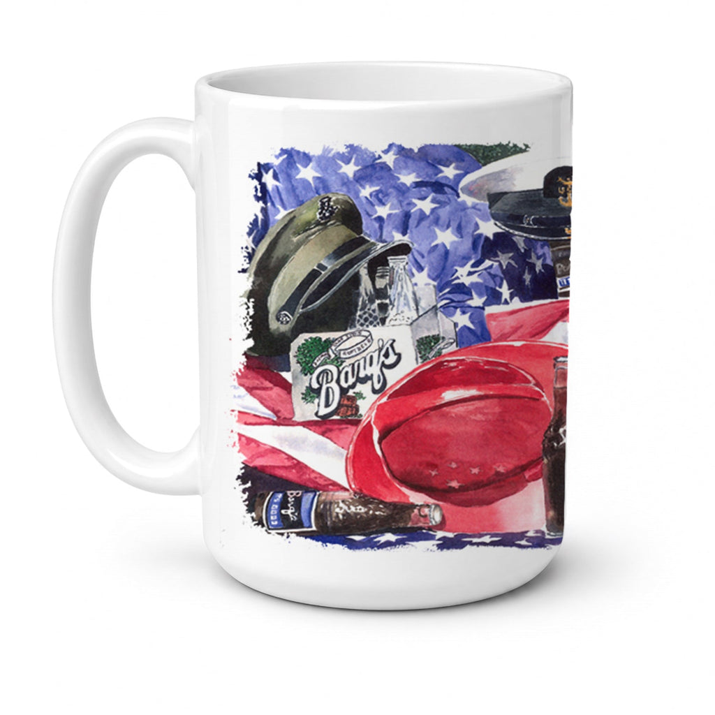 Barq's and Armed Forces Ceramic Coffee Mug 15 oz Decorative Large C Handle Mug Cup for Tea, Cocoa Hot Chocolate