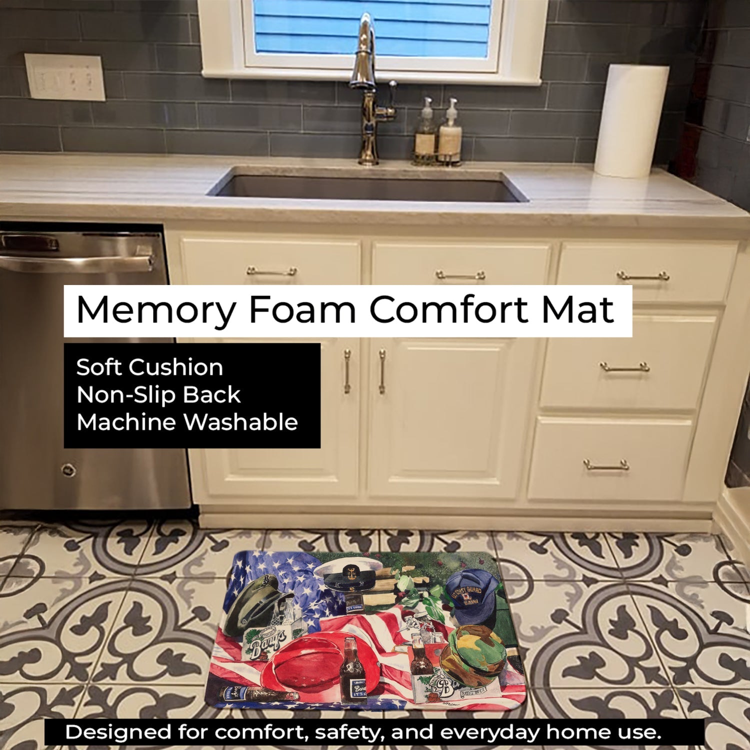 Barq's and Armed Forces Memory Foam Kitchen Mat Machine Washable Anti-Fatigue Cushion Comfort Bath or Kitchen Rug