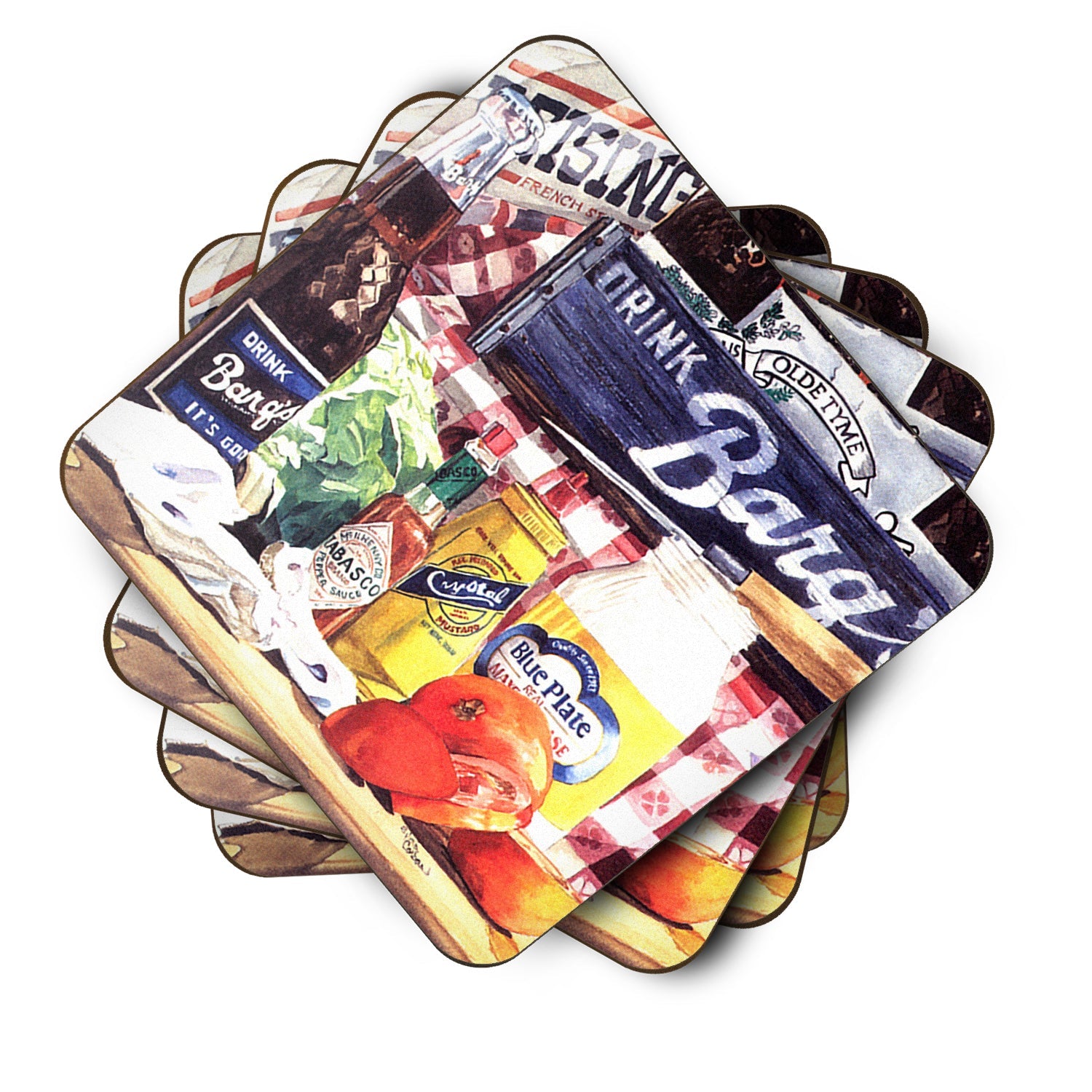 Blue Plate Mayonaise, Barq's and a tomato sandwich Foam Coasters Set of 4 Cup Coasters for Indoor Outdoor, Tabletop Protection, Anti Slip, Mouse pad Material