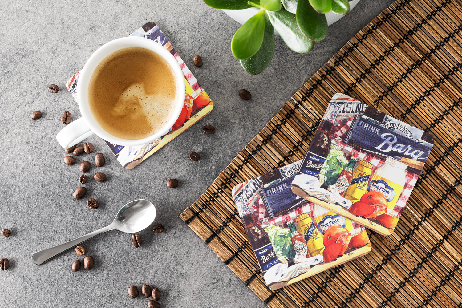 Blue Plate Mayonaise, Barq's and a tomato sandwich Foam Coasters Set of 4 Cup Coasters for Indoor Outdoor, Tabletop Protection, Anti Slip, Mouse pad Material
