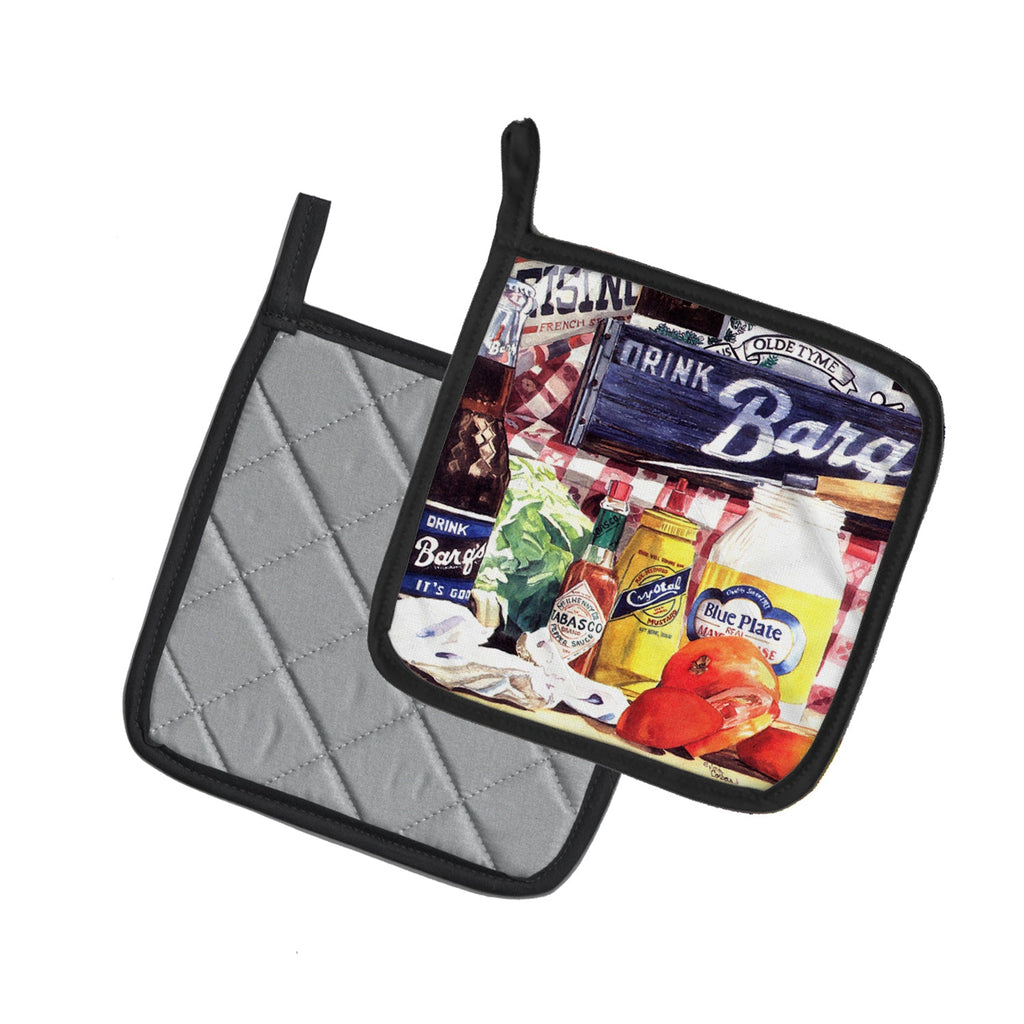 Blue Plate Mayonaise, Barq's and a tomato sandwich Pot Holder Set of 2 Heat Resistant Quilted Hot Pads 7.5 x 7.5 Inch, Insulated Kitchen Trivets for Cooking & Baking