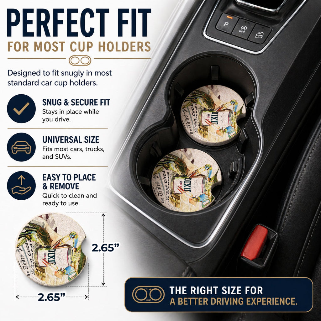 Dixie Beer Set of 2 Cup Holder Car Coasters Absorbent Round Sandstone Coasters Gifts for Men or Women, 2.5, Multicolor