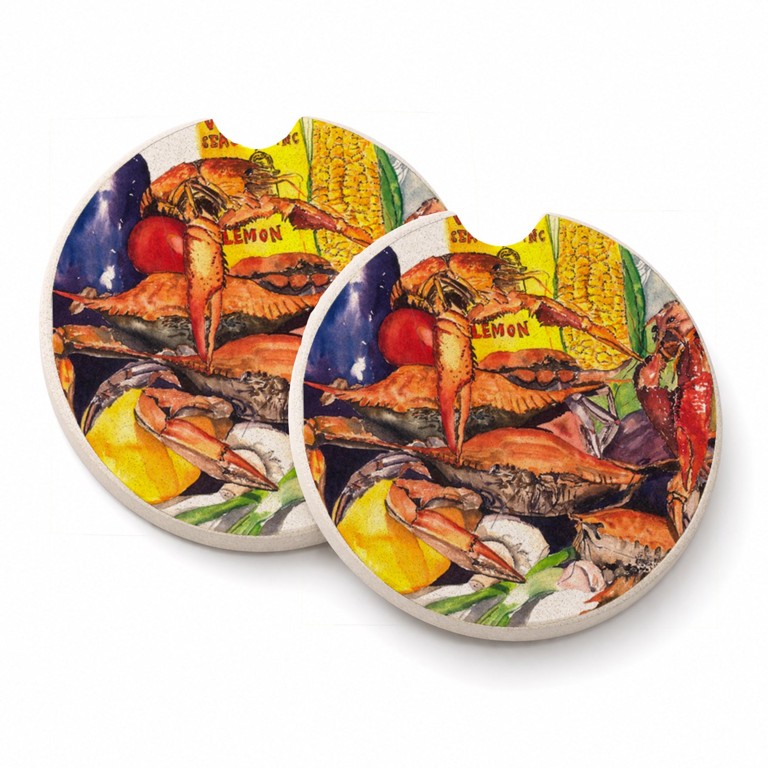 Veron's and Crabs Set of 2 Cup Holder Car Coasters Absorbent Round Sandstone Coasters Gifts for Men or Women, 2.5, Multicolor