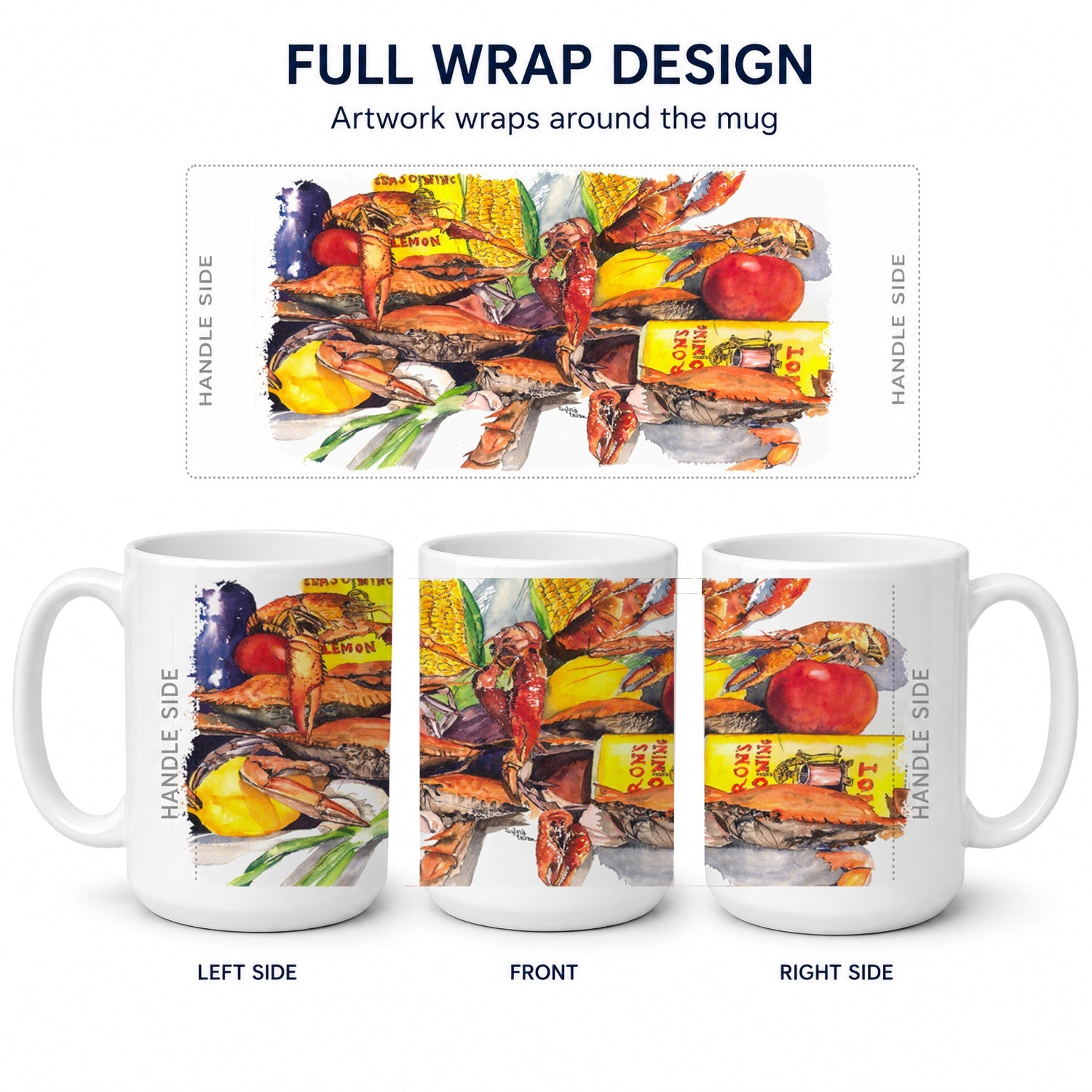 Veron's and Crabs Ceramic Coffee Mug 15 oz Decorative Large C Handle Mug Cup for Tea, Cocoa Hot Chocolate