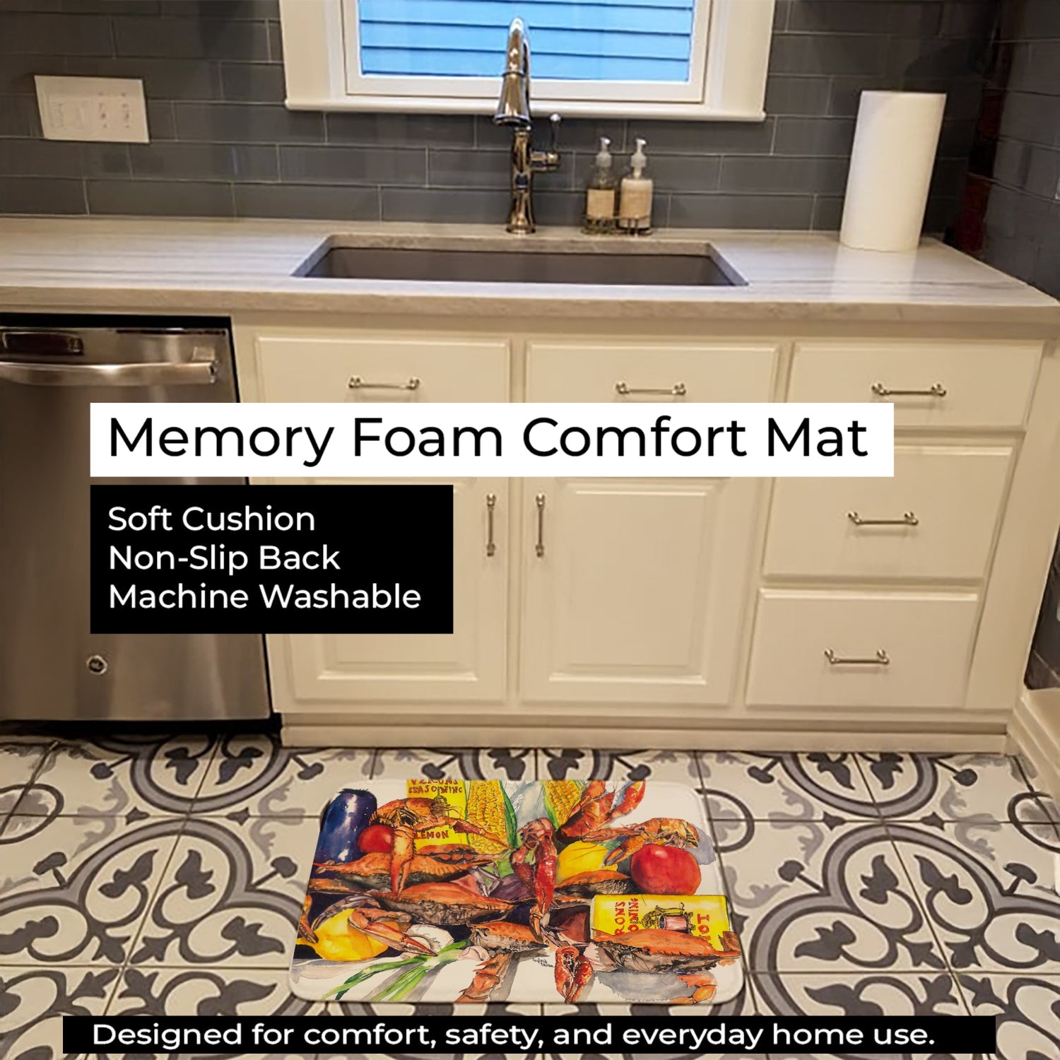 Veron's and Crabs Memory Foam Kitchen Mat Machine Washable Anti-Fatigue Cushion Comfort Bath or Kitchen Rug
