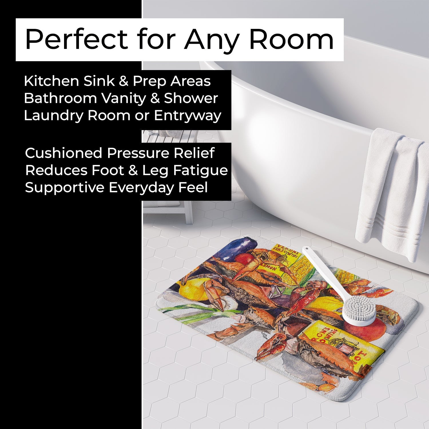 Veron's and Crabs Memory Foam Kitchen Mat Machine Washable Anti-Fatigue Cushion Comfort Bath or Kitchen Rug