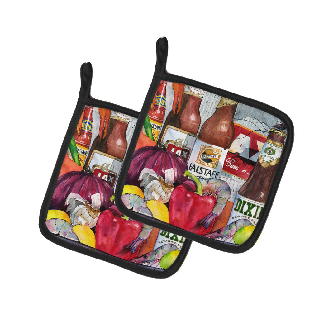 New Orleans Beers and Spices Pot Holder Set of 2 Heat Resistant Quilted Hot Pads 7.5 x 7.5 Inch, Insulated Kitchen Trivets for Cooking & Baking