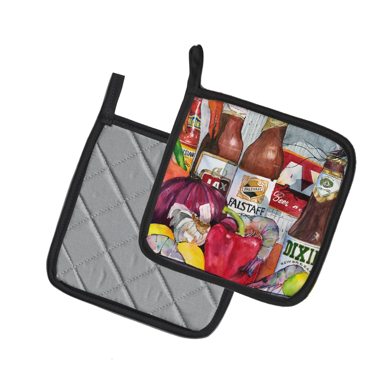 New Orleans Beers and Spices Pot Holder Set of 2 Heat Resistant Quilted Hot Pads 7.5 x 7.5 Inch, Insulated Kitchen Trivets for Cooking & Baking