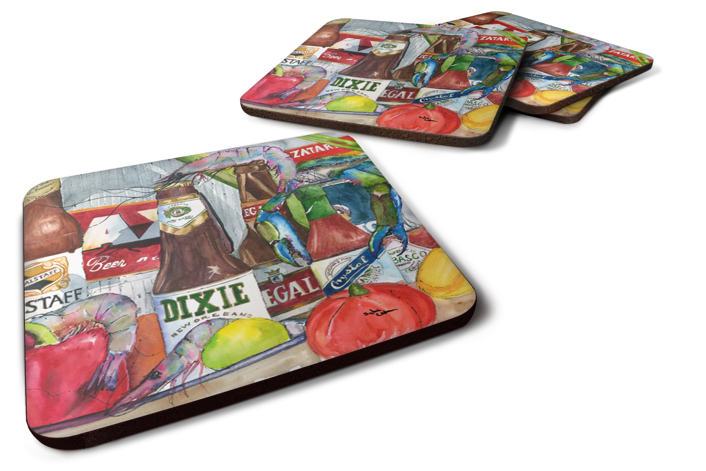 New Orleans Beers and Spices Foam Coasters Set of 4 Cup Coasters for Indoor Outdoor, Tabletop Protection, Anti Slip, Mouse pad Material