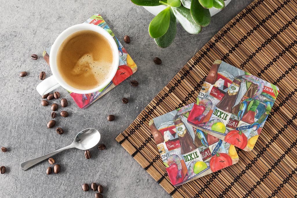 New Orleans Beers and Spices Foam Coasters Set of 4 Cup Coasters for Indoor Outdoor, Tabletop Protection, Anti Slip, Mouse pad Material