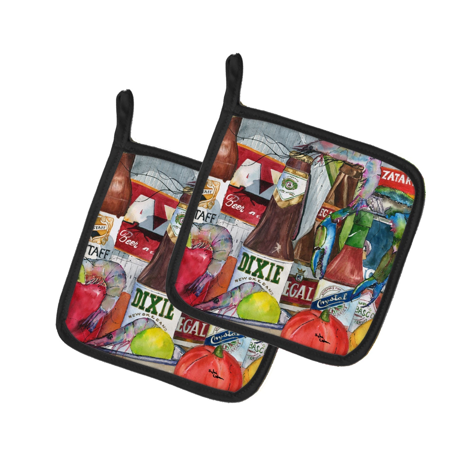New Orleans Beers and Spices Pot Holder Set of 2 Heat Resistant Quilted Hot Pads 7.5 x 7.5 Inch, Insulated Kitchen Trivets for Cooking & Baking