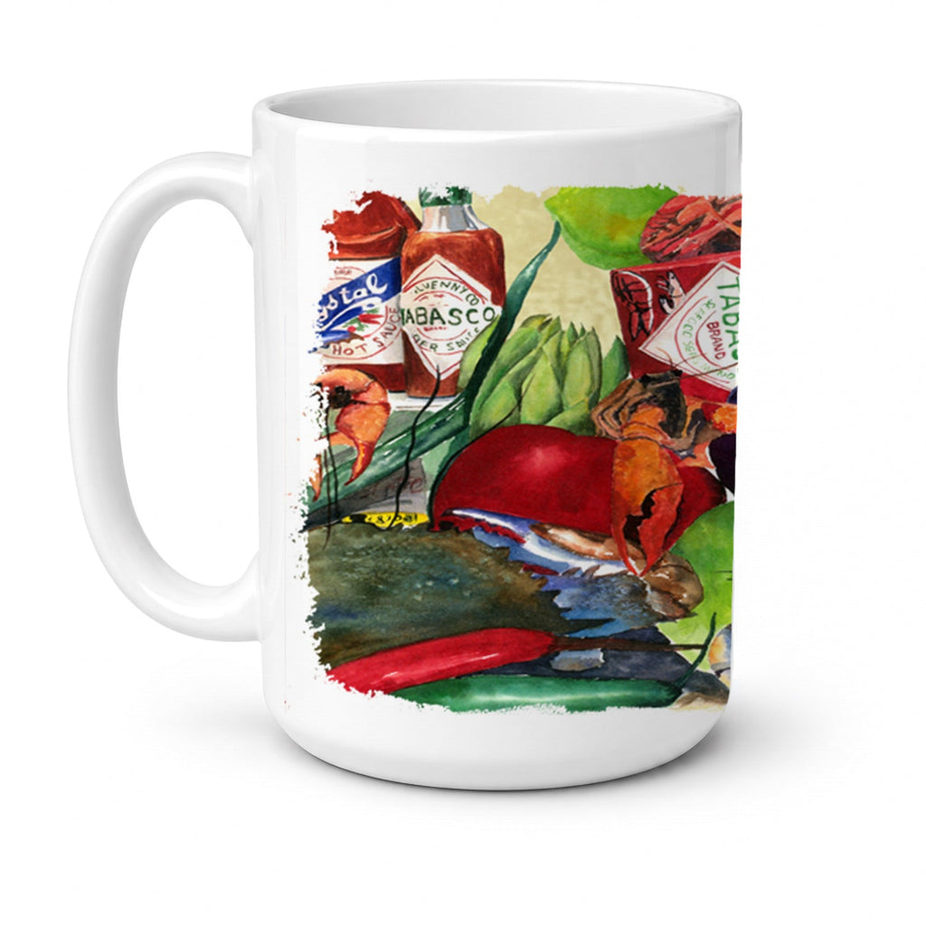 Spices and Crawfish Ceramic Coffee Mug 15 oz Decorative Large C Handle Mug Cup for Tea, Cocoa Hot Chocolate
