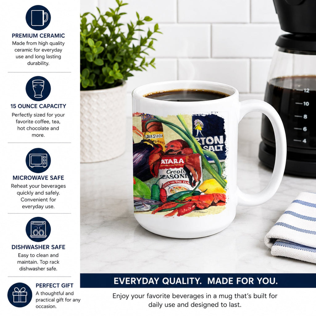 Spices and Crawfish Ceramic Coffee Mug 15 oz Decorative Large C Handle Mug Cup for Tea, Cocoa Hot Chocolate