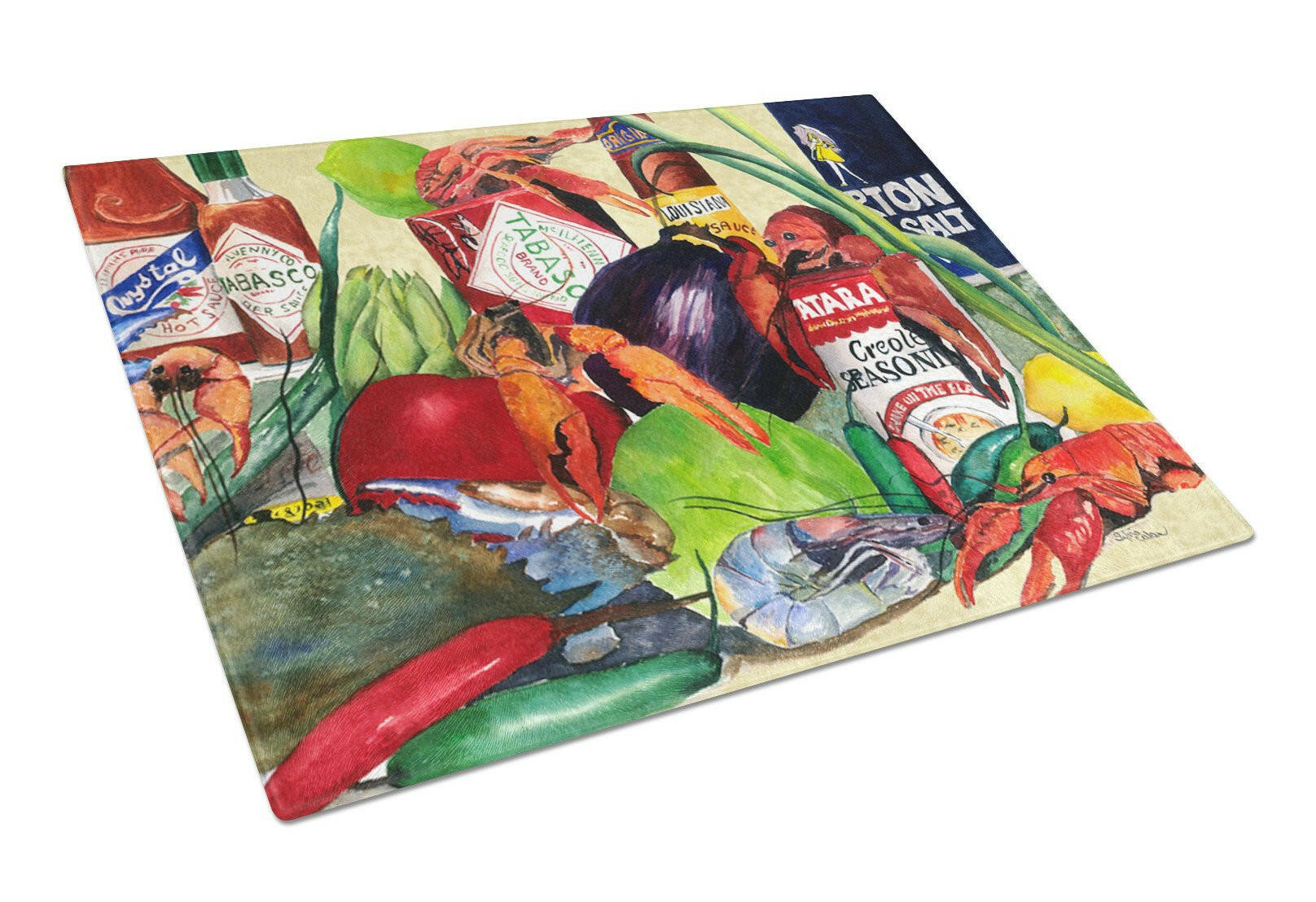 Spices and Crawfish Cutting Board Tempered Glass Kitchen Cutting Surface, Heat Resistant Chopping, Non-Slip Feet, Food Prep & Serving