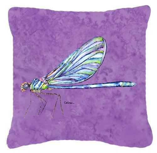 Dragonfly on Purple Decorative Throw Pillow 14x14 Indoor Outdoor Accent Cushion, Fabric Cover with Insert for Sofa, Bed, Porch & Living Room