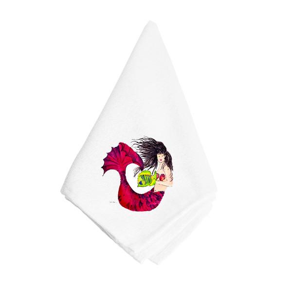 Black haired Mermaid on Red Napkin Cloth Washable, Soft, Durable, Table Dinner Napkins Cloth for Hotel, Lunch, Restaurant, Weddings, Parties