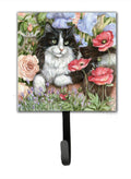 Black and White Cat in Poppies Leash or Key Holder Wall Hooks, Key Hooks Holder, Coat Rack Wall Mount, Coat Hooks, Hooks for Hanging Keys, Towels, Aprons, Leashes