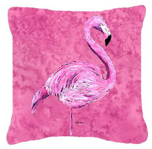 Flamingo on Pink Decorative Throw Pillow 14x14 Indoor Outdoor Accent Cushion, Fabric Cover with Insert for Sofa, Bed, Porch & Living Room