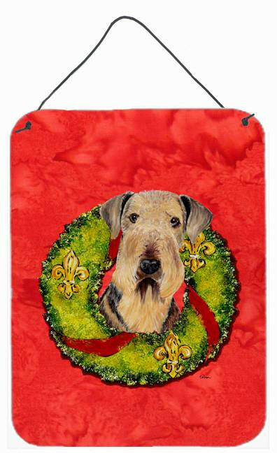Airedale Christmas Wreath Wall or Door Hanging Prints Aluminum Metal Sign Kitchen Wall Bar Bathroom Plaque Home Decor Front Door Plaque, 12x16, Multicolor