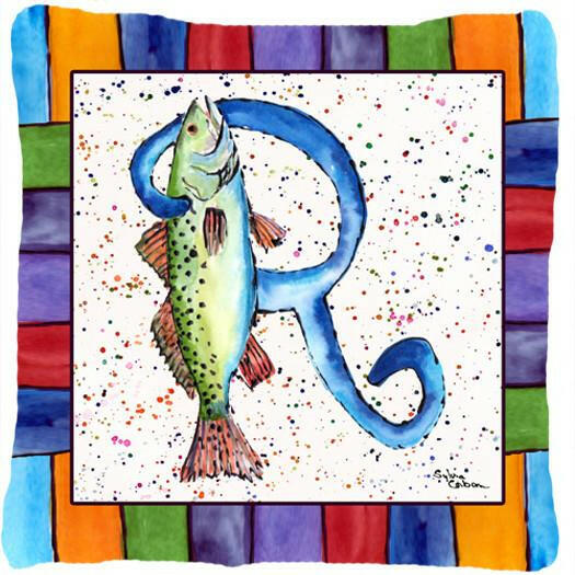 Beach and Seafood Letter R Decorative Throw Pillow 14x14 Indoor Outdoor Accent Cushion, Fabric Cover with Insert for Sofa, Bed, Porch & Living Room