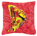 Butterfly on Red Decorative Throw Pillow 14x14 Indoor Outdoor Accent Cushion, Fabric Cover with Insert for Sofa, Bed, Porch & Living Room