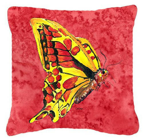 Butterfly on Red Decorative Throw Pillow 14x14 Indoor Outdoor Accent Cushion, Fabric Cover with Insert for Sofa, Bed, Porch & Living Room