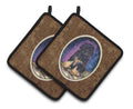 Starry Night Tibetan Mastiff Pot Holder Set of 2 Heat Resistant Quilted Hot Pads 7.5 x 7.5 Inch, Insulated Kitchen Trivets for Cooking & Baking