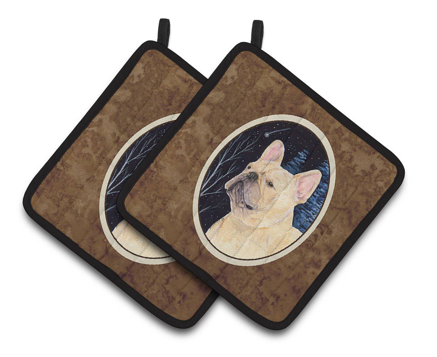 Starry Night French Bulldog Pot Holder Set of 2 Heat Resistant Quilted Hot Pads 7.5 x 7.5 Inch, Insulated Kitchen Trivets for Cooking & Baking