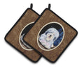 Starry Night Old English Sheepdog Pot Holder Set of 2 Heat Resistant Quilted Hot Pads 7.5 x 7.5 Inch, Insulated Kitchen Trivets for Cooking & Baking