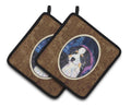 Starry Night Bernese Mountain Dog Pot Holder Set of 2 Heat Resistant Quilted Hot Pads 7.5 x 7.5 Inch, Insulated Kitchen Trivets for Cooking & Baking