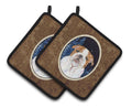 Starry Night English Bulldog Pot Holder Set of 2 Heat Resistant Quilted Hot Pads 7.5 x 7.5 Inch, Insulated Kitchen Trivets for Cooking & Baking