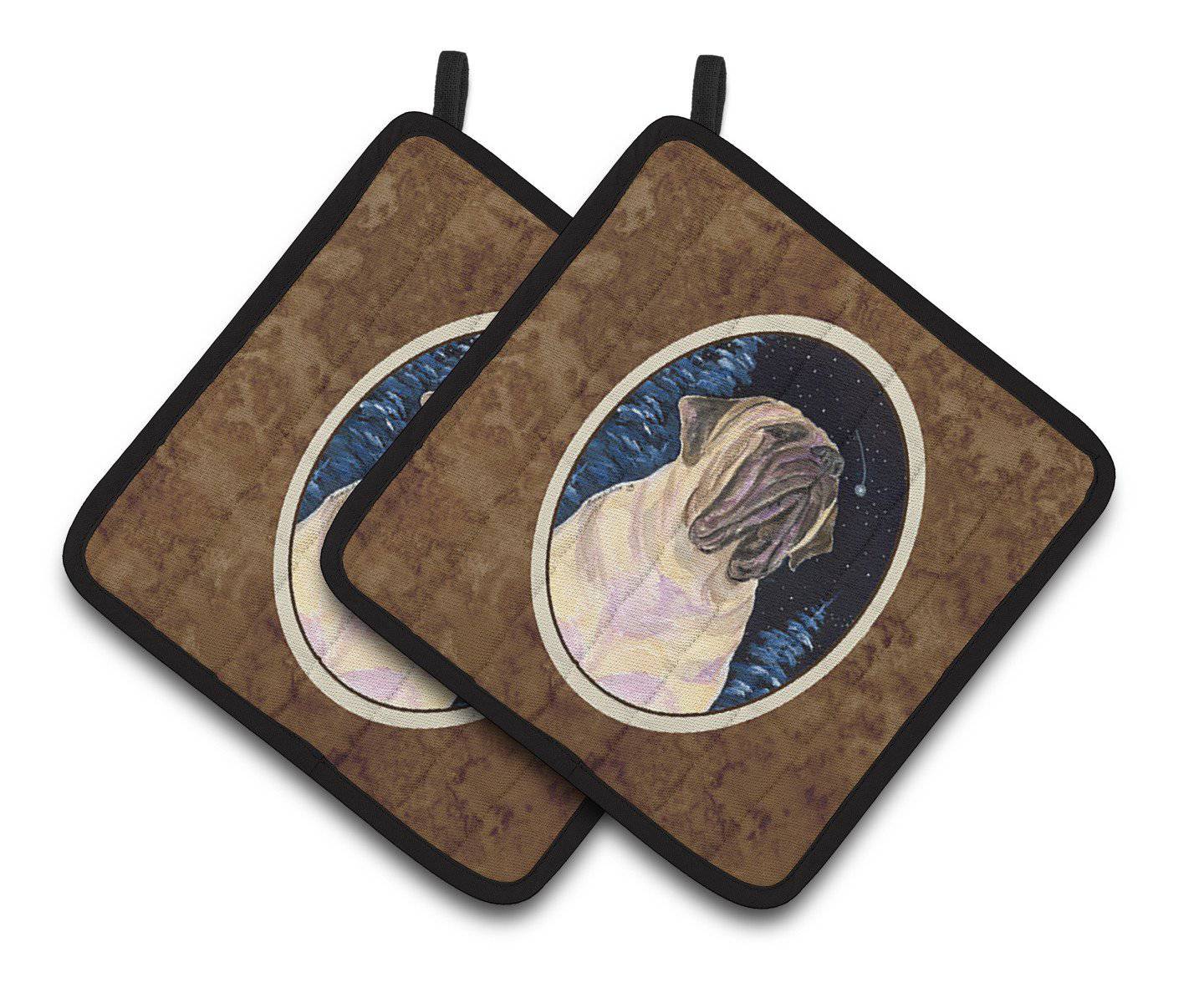 Starry Night Mastiff Pot Holder Set of 2 Heat Resistant Quilted Hot Pads 7.5 x 7.5 Inch, Insulated Kitchen Trivets for Cooking & Baking