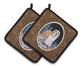 Starry Night Bearded Collie Pot Holder Set of 2 Heat Resistant Quilted Hot Pads 7.5 x 7.5 Inch, Insulated Kitchen Trivets for Cooking & Baking