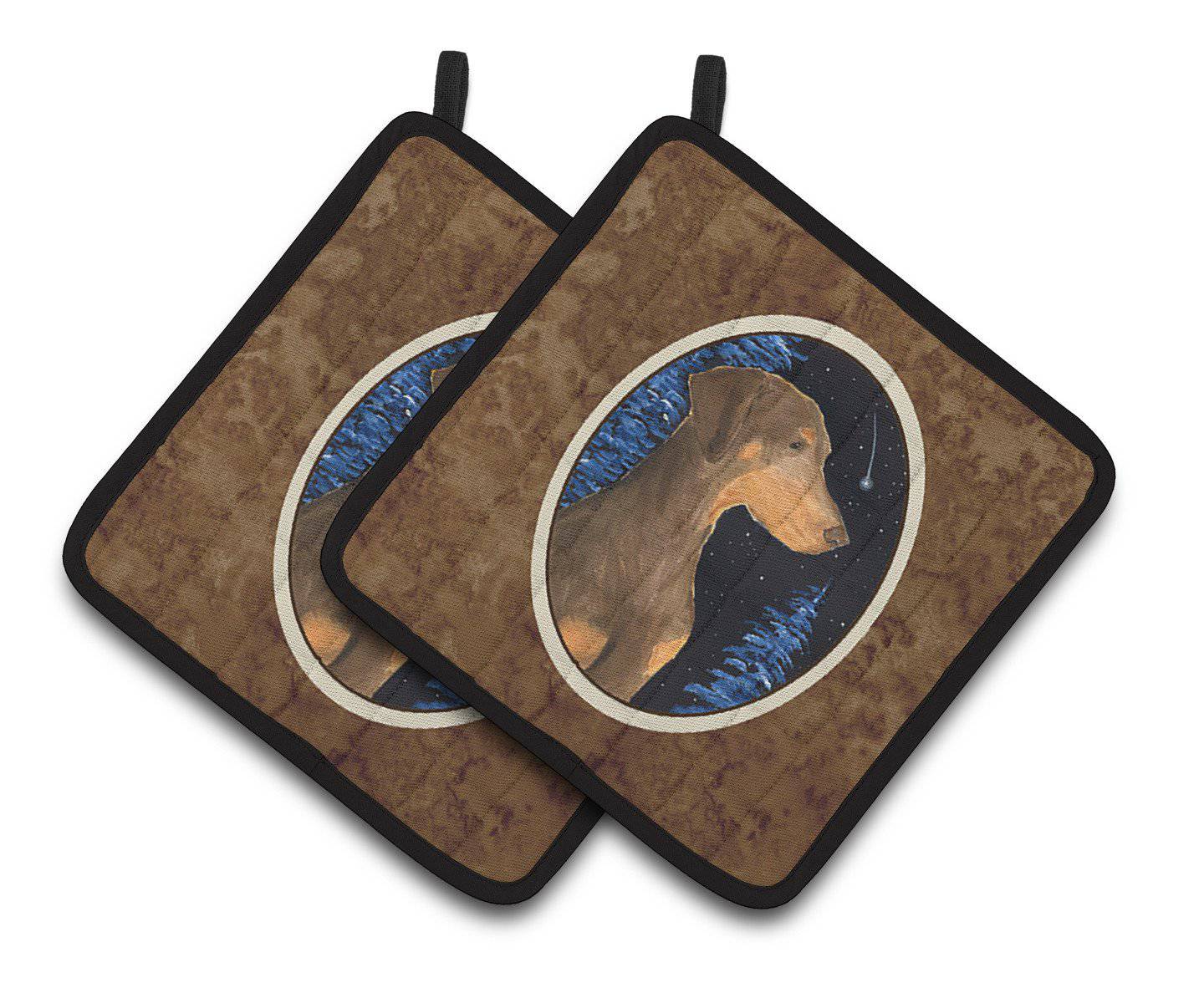 Starry Night Doberman Pot Holder Set of 2 Heat Resistant Quilted Hot Pads 7.5 x 7.5 Inch, Insulated Kitchen Trivets for Cooking & Baking