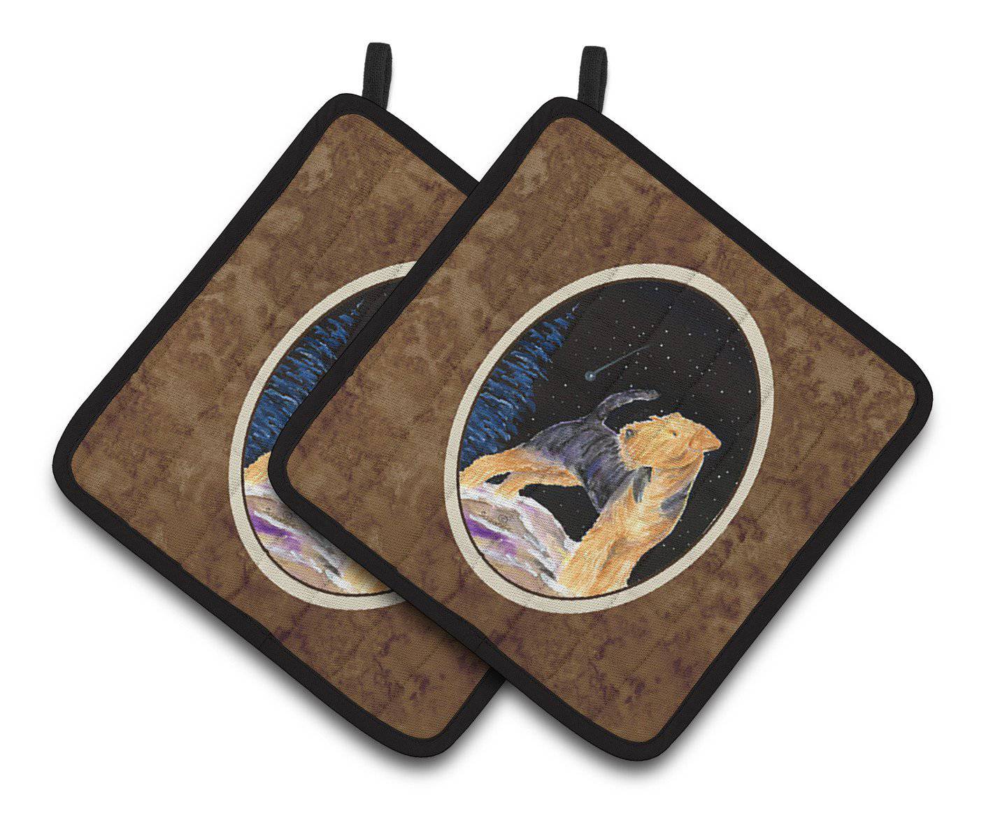 Starry Night Welsh Terrier Pot Holder Set of 2 Heat Resistant Quilted Hot Pads 7.5 x 7.5 Inch, Insulated Kitchen Trivets for Cooking & Baking