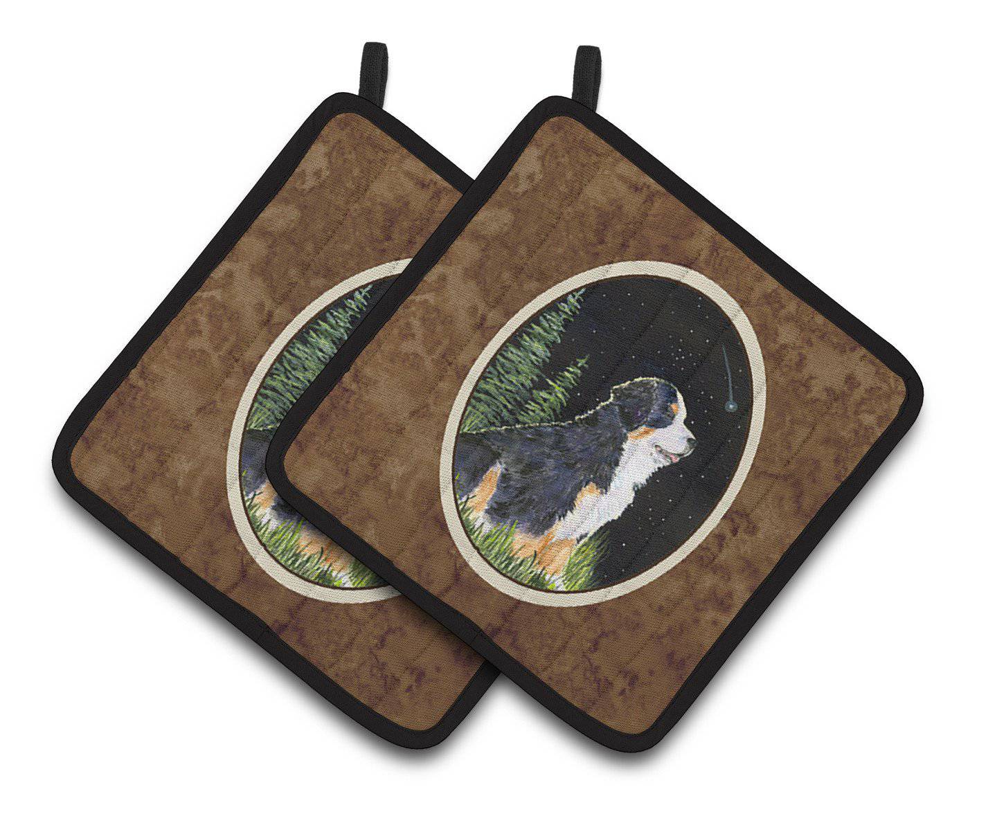 Starry Night Bernese Mountain Dog Pot Holder Set of 2 Heat Resistant Quilted Hot Pads 7.5 x 7.5 Inch, Insulated Kitchen Trivets for Cooking & Baking