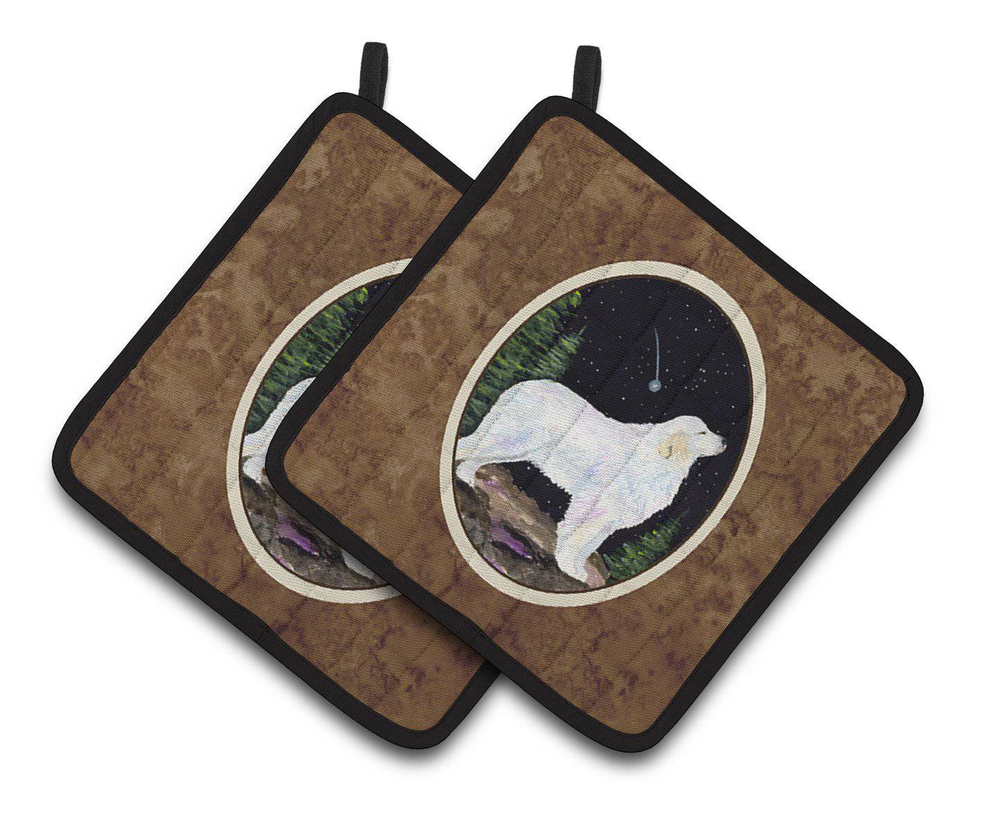 Starry Night Great Pyrenees Pot Holder Set of 2 Heat Resistant Quilted Hot Pads 7.5 x 7.5 Inch, Insulated Kitchen Trivets for Cooking & Baking