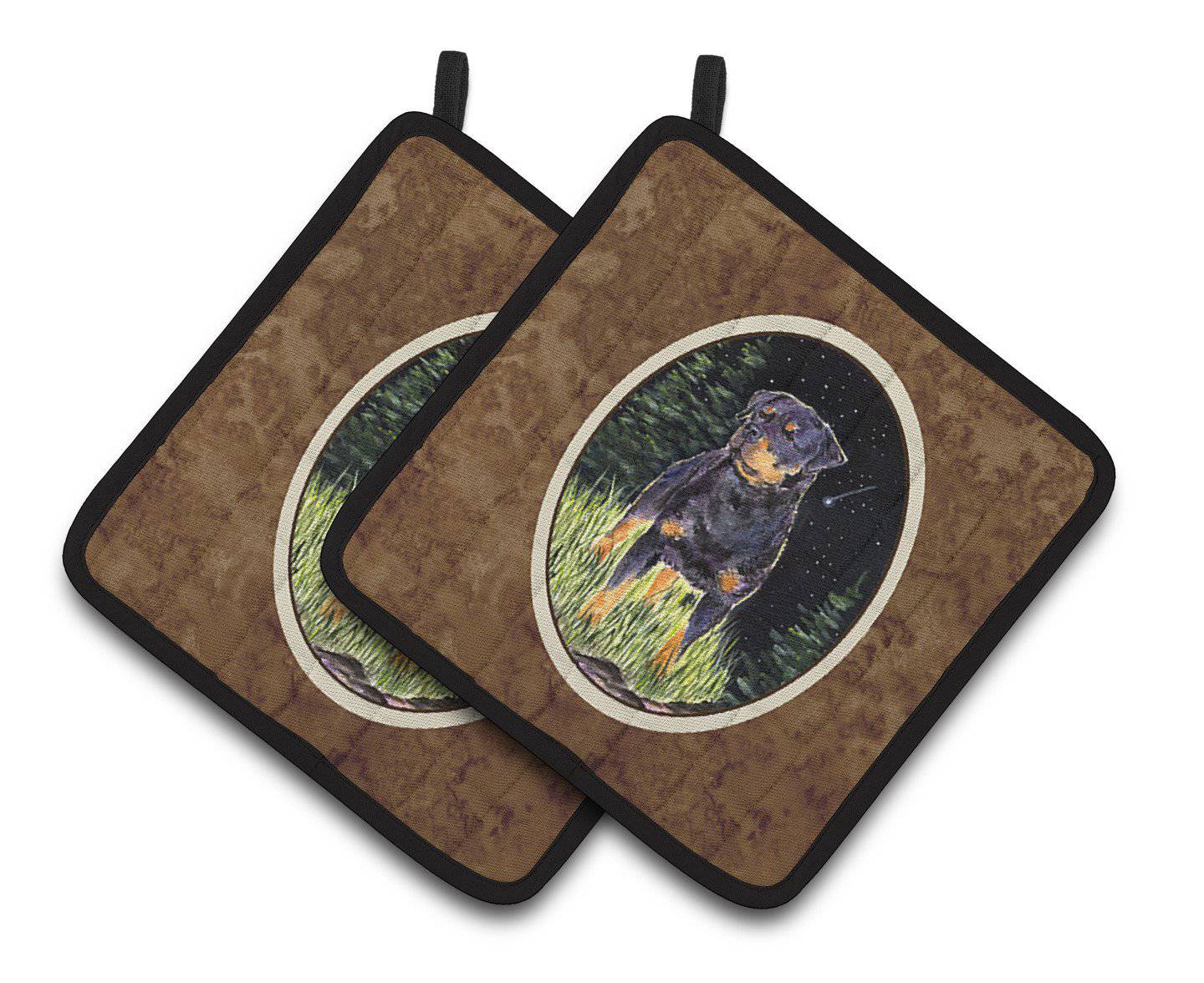 Starry Night Rottweiler Pot Holder Set of 2 Heat Resistant Quilted Hot Pads 7.5 x 7.5 Inch, Insulated Kitchen Trivets for Cooking & Baking
