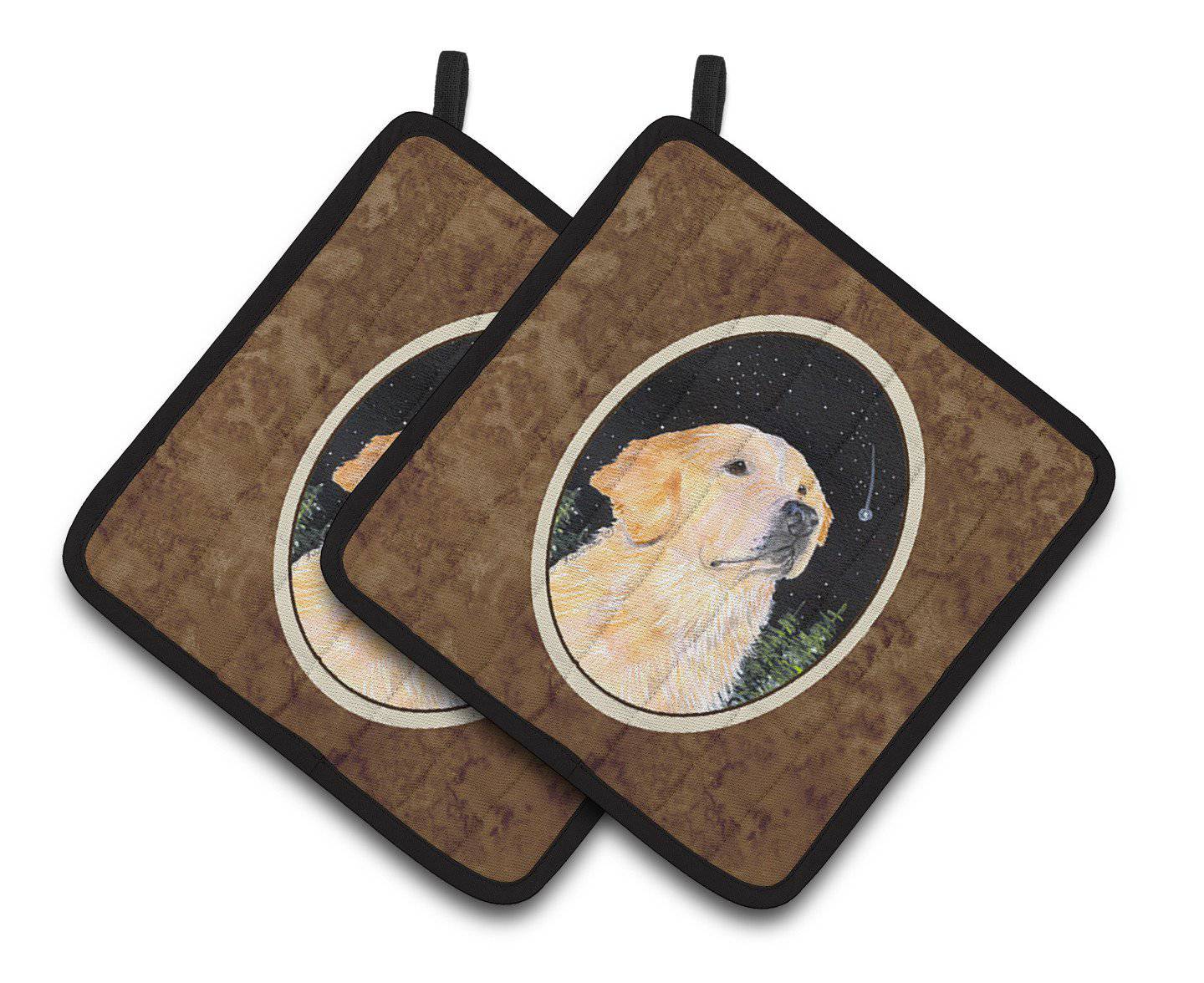 Starry Night Golden Retriever Pot Holder Set of 2 Heat Resistant Quilted Hot Pads 7.5 x 7.5 Inch, Insulated Kitchen Trivets for Cooking & Baking