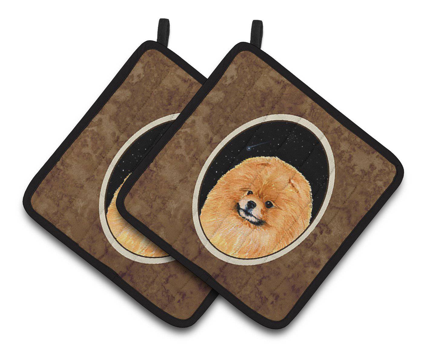 Starry Night Pomeranian Pot Holder Set of 2 Heat Resistant Quilted Hot Pads 7.5 x 7.5 Inch, Insulated Kitchen Trivets for Cooking & Baking