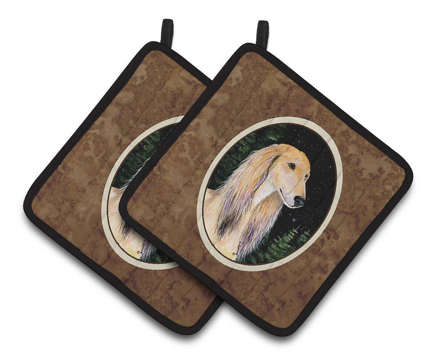 Starry Night Saluki Pot Holder Set of 2 Heat Resistant Quilted Hot Pads 7.5 x 7.5 Inch, Insulated Kitchen Trivets for Cooking & Baking