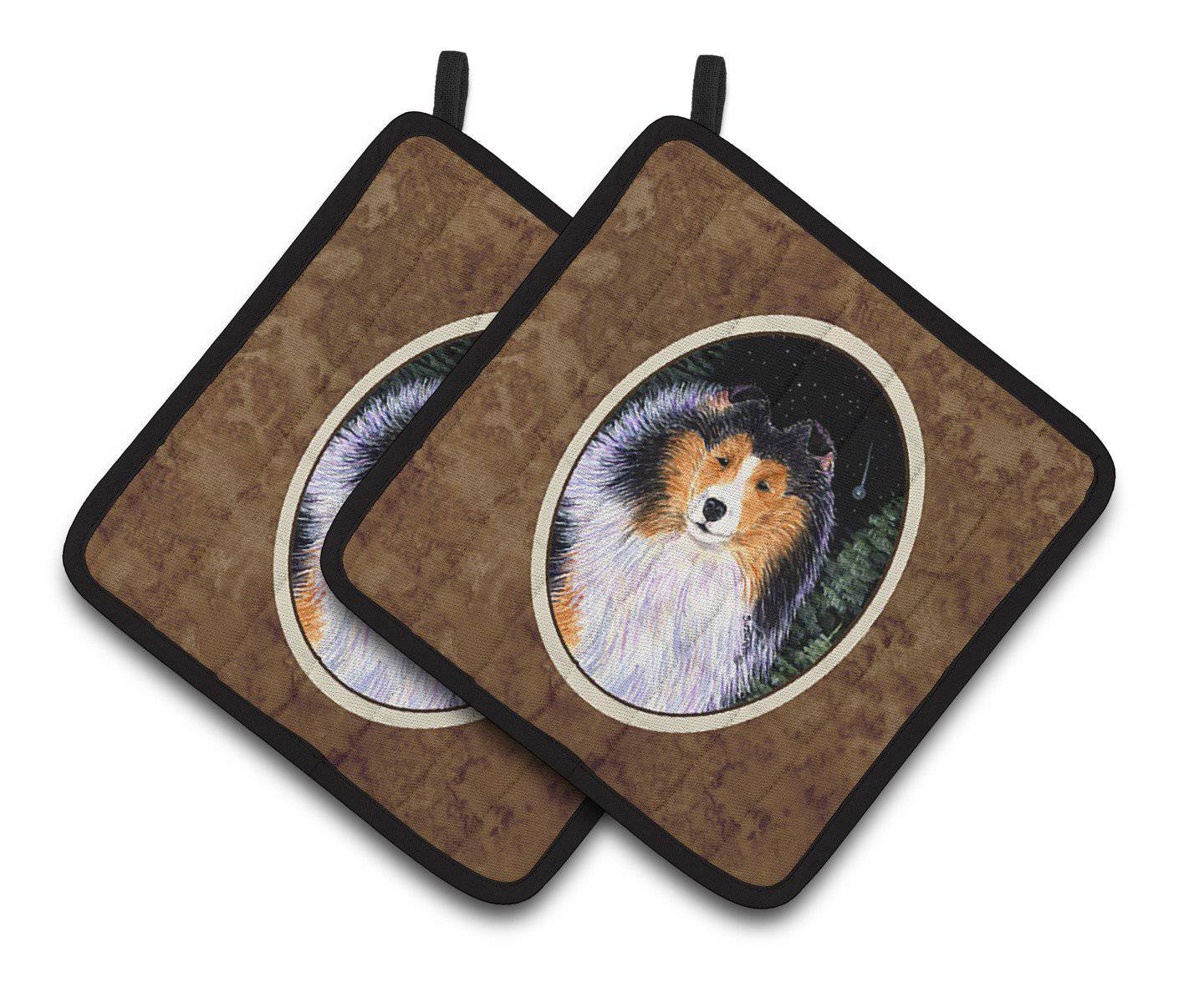 Starry Night Collie Pot Holder Set of 2 Heat Resistant Quilted Hot Pads 7.5 x 7.5 Inch, Insulated Kitchen Trivets for Cooking & Baking