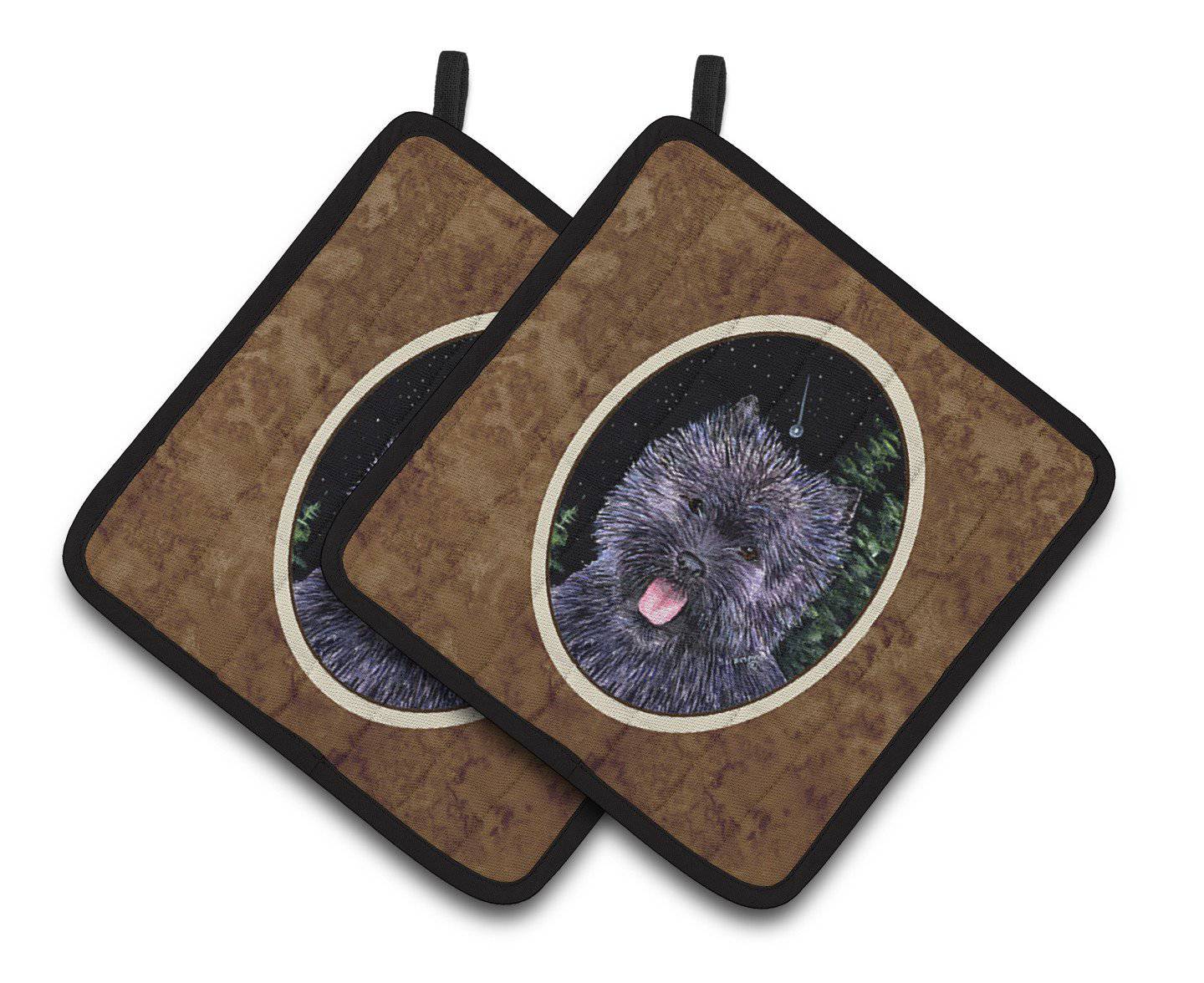 Starry Night Cairn Terrier Pot Holder Set of 2 Heat Resistant Quilted Hot Pads 7.5 x 7.5 Inch, Insulated Kitchen Trivets for Cooking & Baking