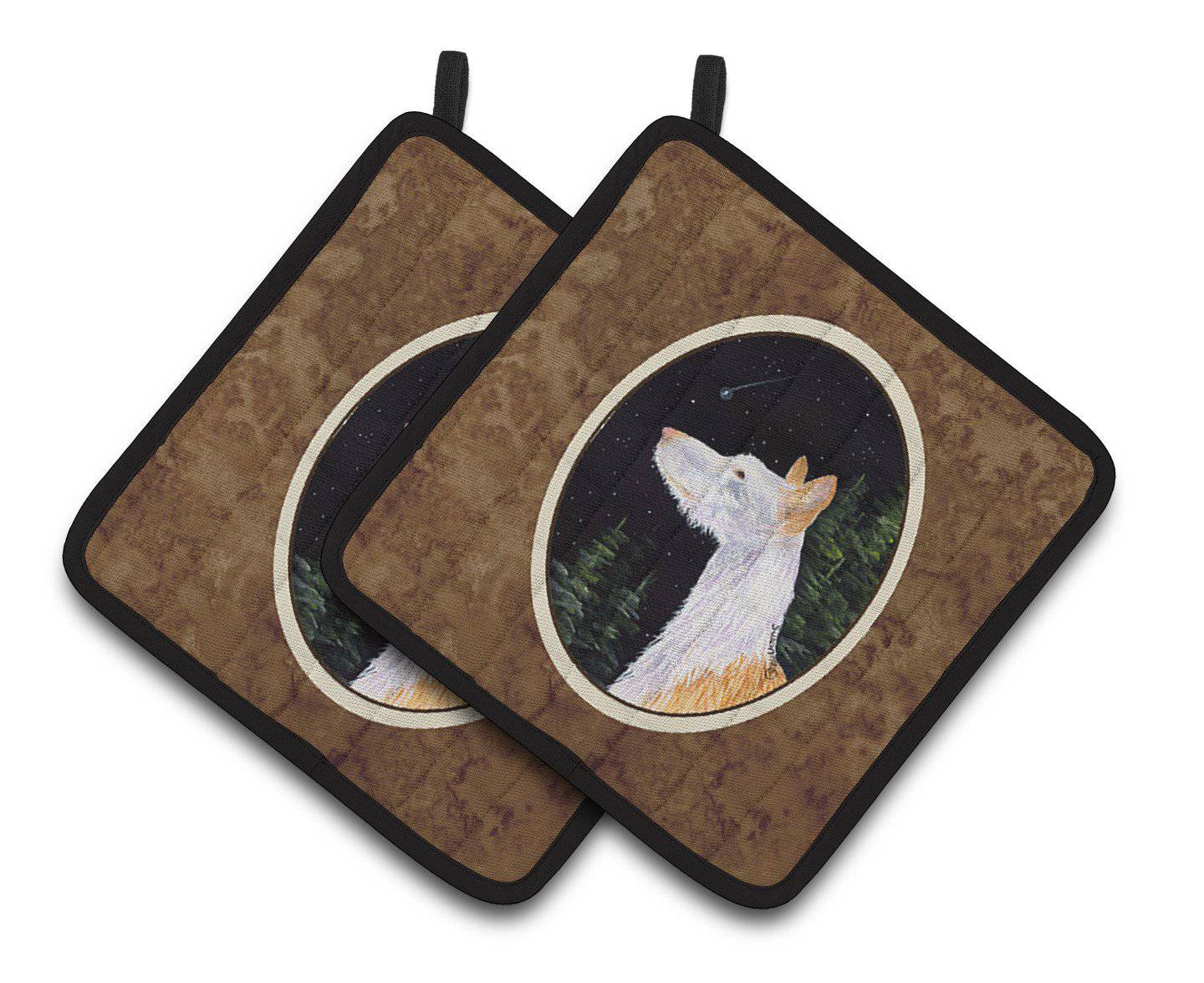 Starry Night Ibizan Hound Pot Holder Set of 2 Heat Resistant Quilted Hot Pads 7.5 x 7.5 Inch, Insulated Kitchen Trivets for Cooking & Baking