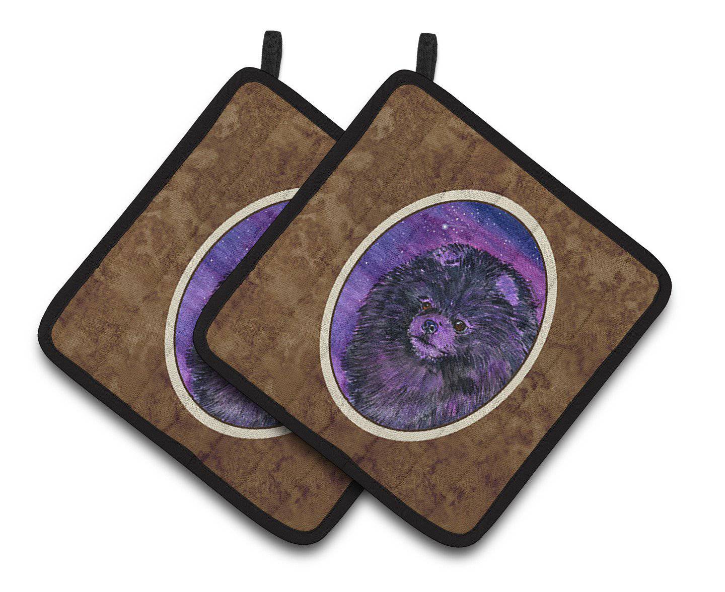 Starry Night Pomeranian Pot Holder Set of 2 Heat Resistant Quilted Hot Pads 7.5 x 7.5 Inch, Insulated Kitchen Trivets for Cooking & Baking