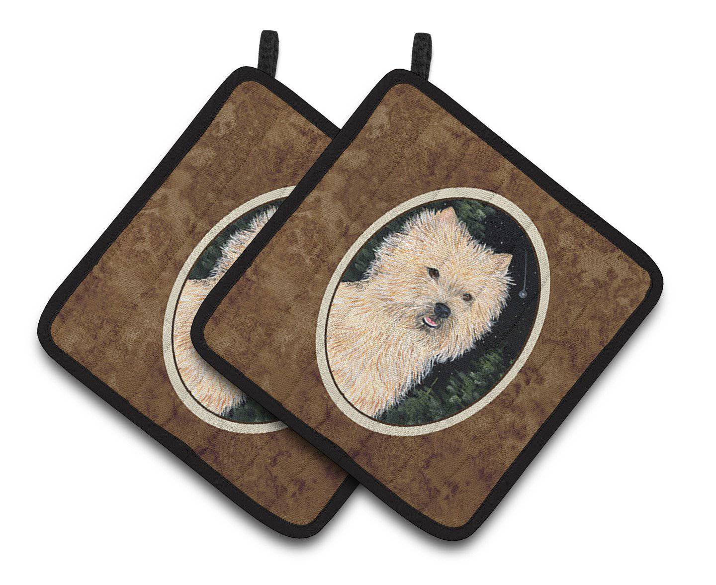 Starry Night Cairn Terrier Pot Holder Set of 2 Heat Resistant Quilted Hot Pads 7.5 x 7.5 Inch, Insulated Kitchen Trivets for Cooking & Baking