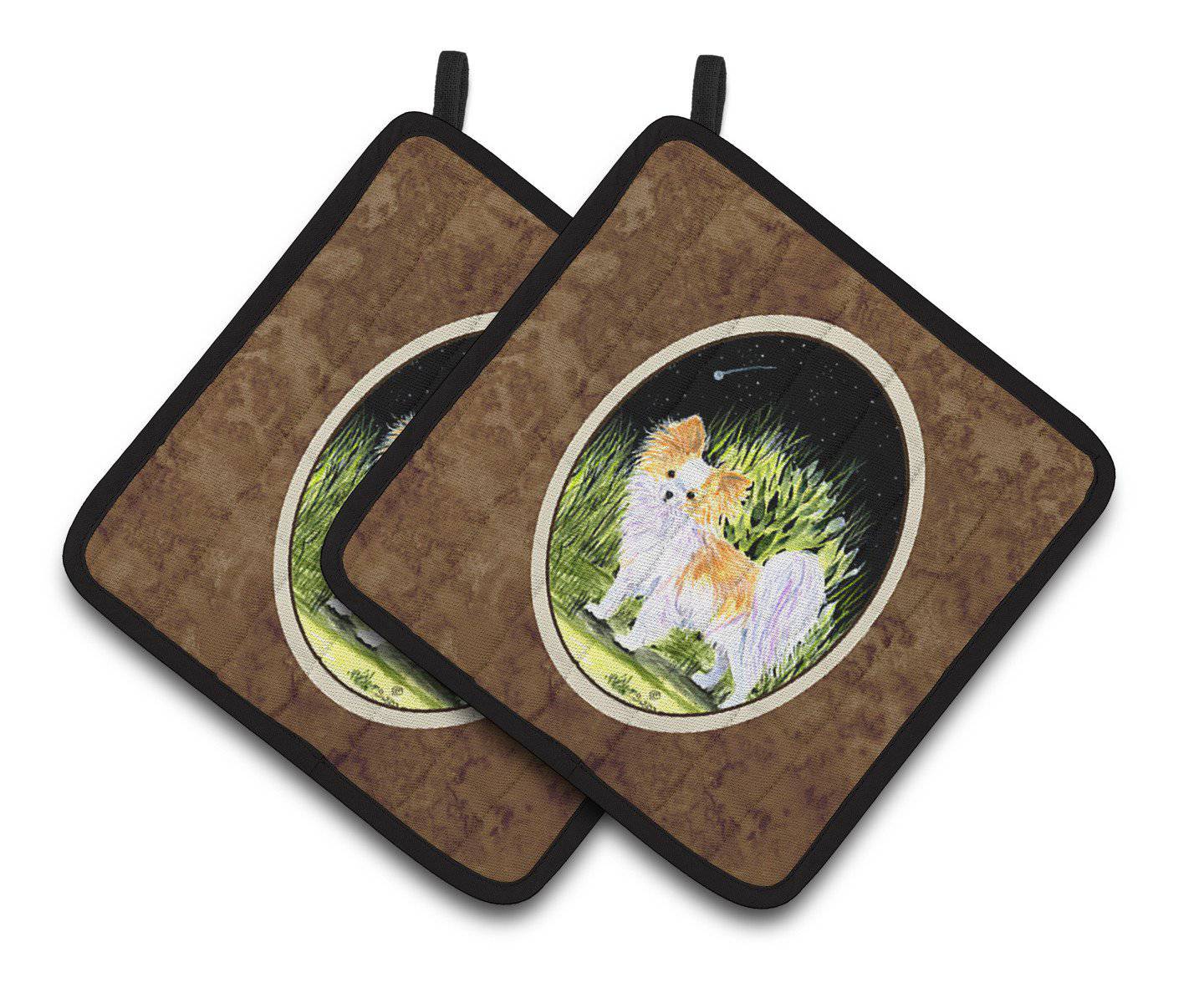 Starry Night Chihuahua Pot Holder Set of 2 Heat Resistant Quilted Hot Pads 7.5 x 7.5 Inch, Insulated Kitchen Trivets for Cooking & Baking