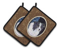 Starry Night Border Collie Pot Holder Set of 2 Heat Resistant Quilted Hot Pads 7.5 x 7.5 Inch, Insulated Kitchen Trivets for Cooking & Baking